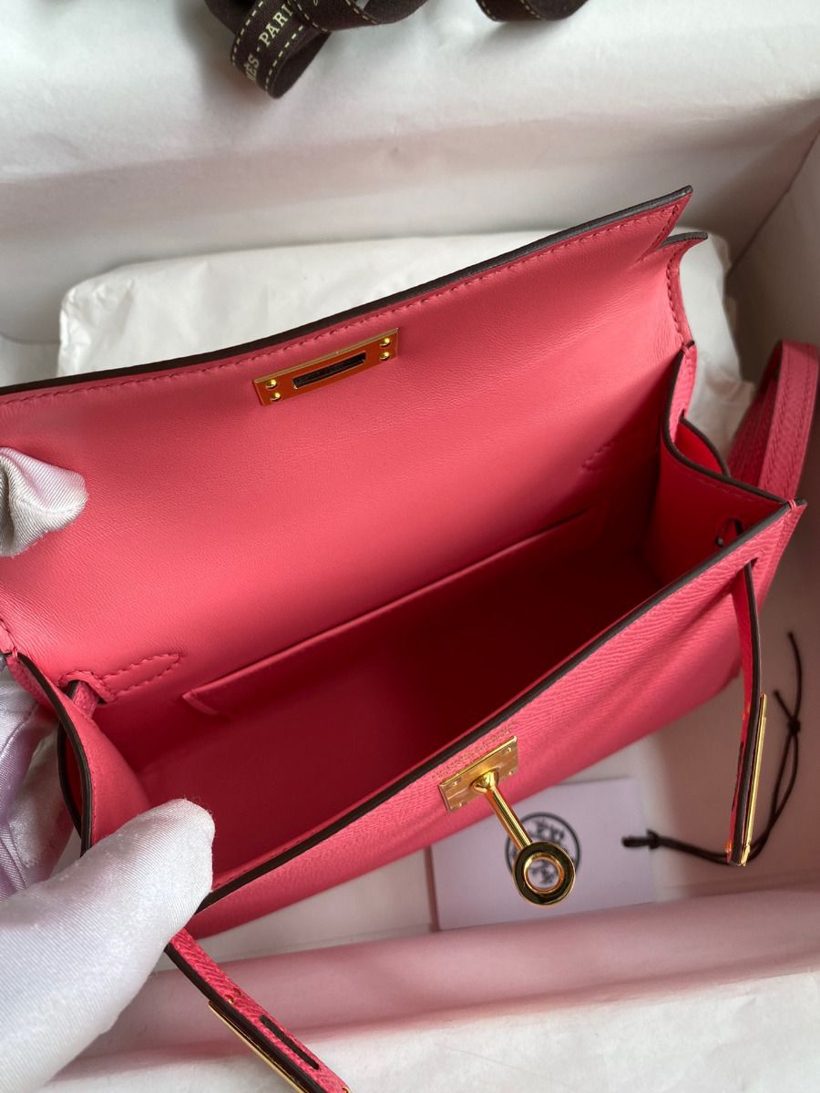 Hermes Kelly Mini II Sellier Handmade Bag In Rose Azalee Epsom Calfskin - Image 10