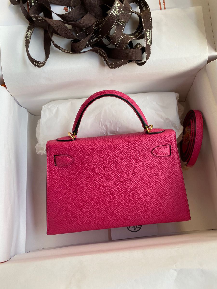 Hermes Kelly Mini II Sellier Handmade Bag In Rose Red Epsom Calfskin - Image 3