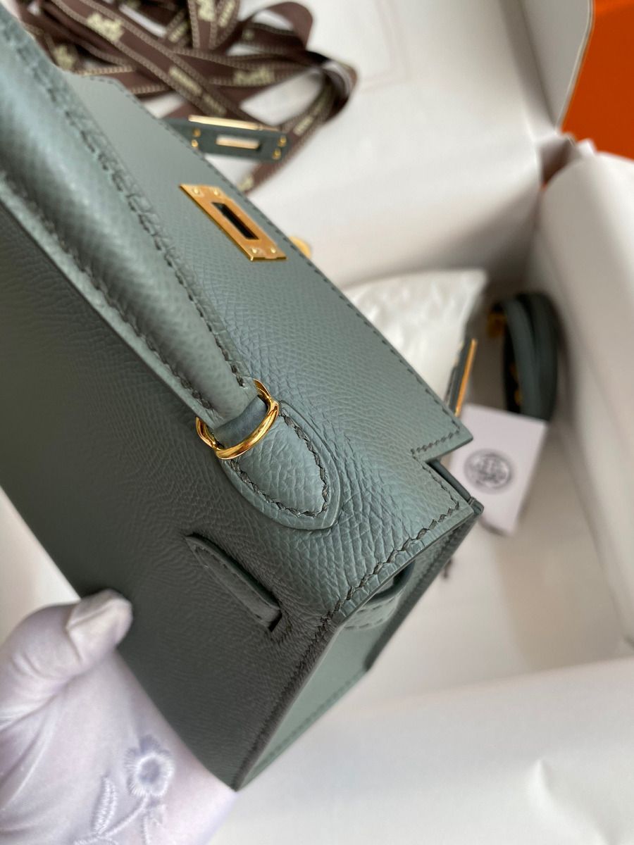 Hermes Kelly Mini II Sellier Handmade Bag In Vert Amande Epsom Calfskin - Image 8