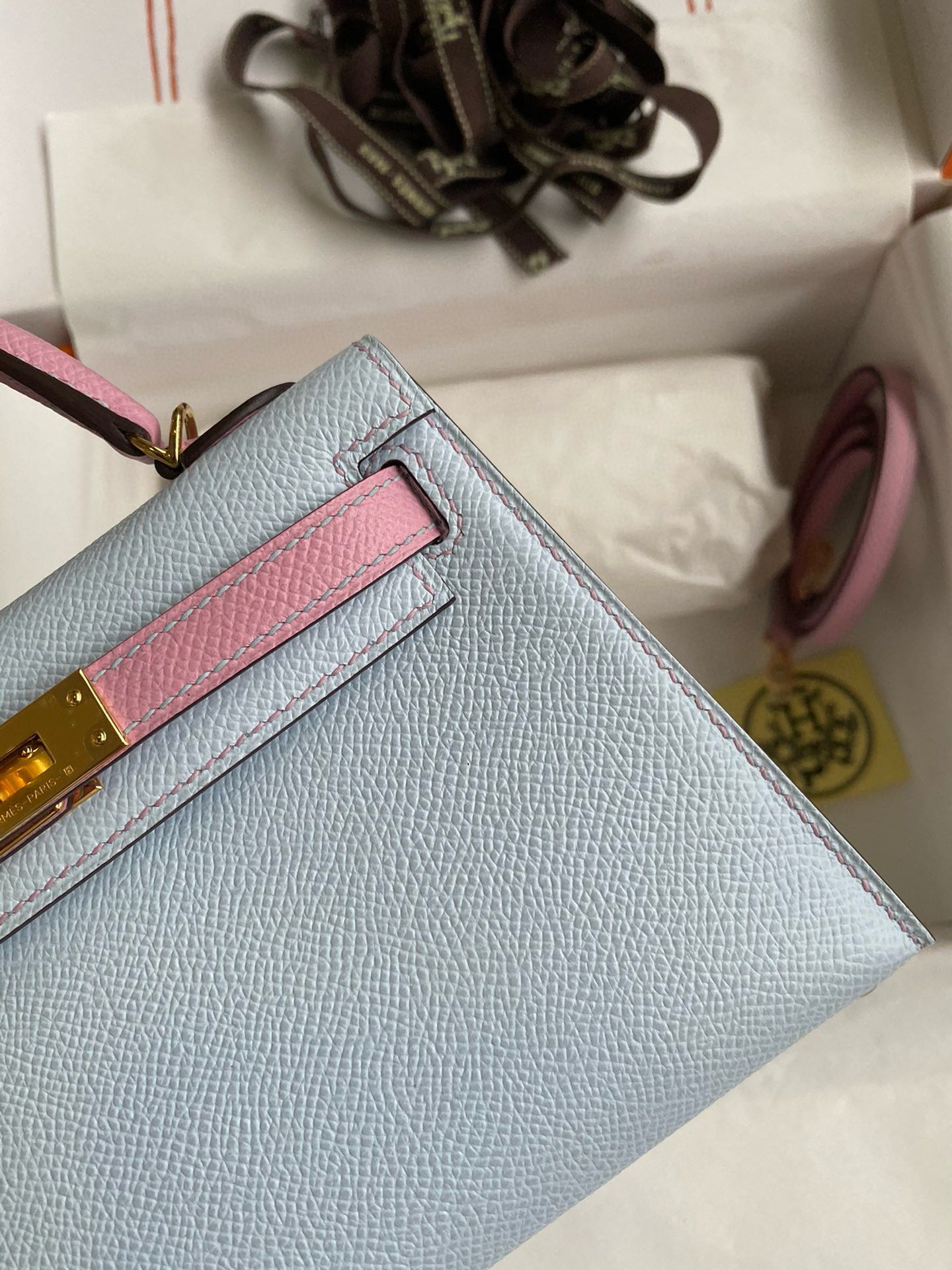 Hermes Kelly Mini II Sellier Bicolor Handmade Bag in Blue Brume and Mauve Sylvestre Epsom Calfskin - Image 5