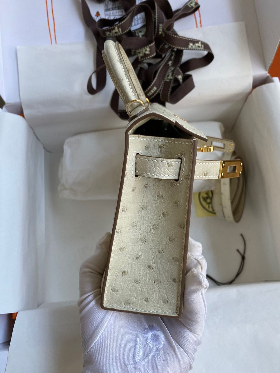 Hermes Kelly Mini II Sellier Handmade Bag In Beton Ostrich Leather - Image 7