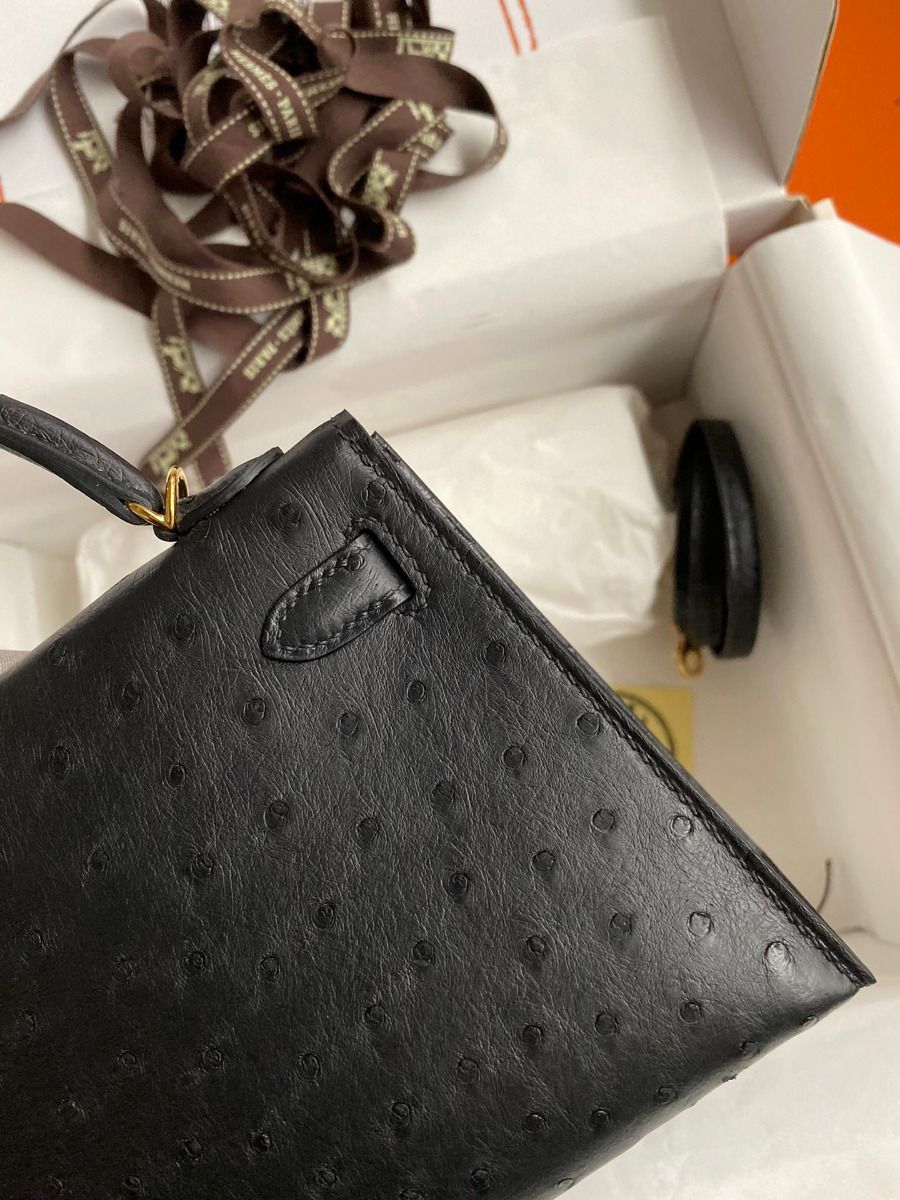Hermes Kelly Mini II Sellier Handmade Bag In Black Ostrich Leather - Image 5