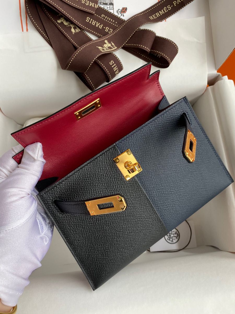Hermes Kelly Mini II Sellier Tri-color Bag In Black/Blue Indigo/Red Calfskin - Image 8