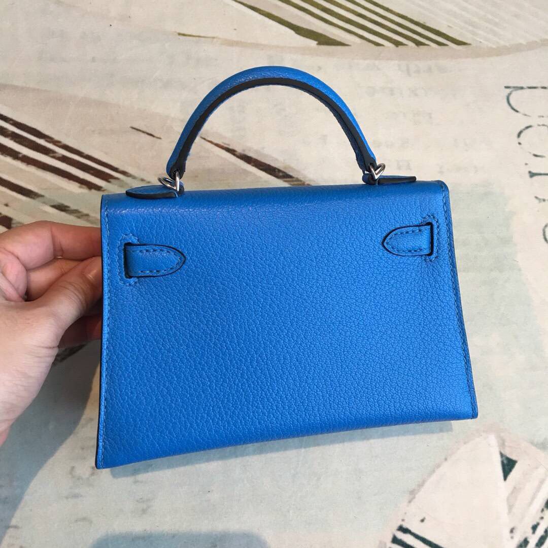 Hermes Kelly Mini II Handmade Bag In Blue Chevre Leather - Image 4