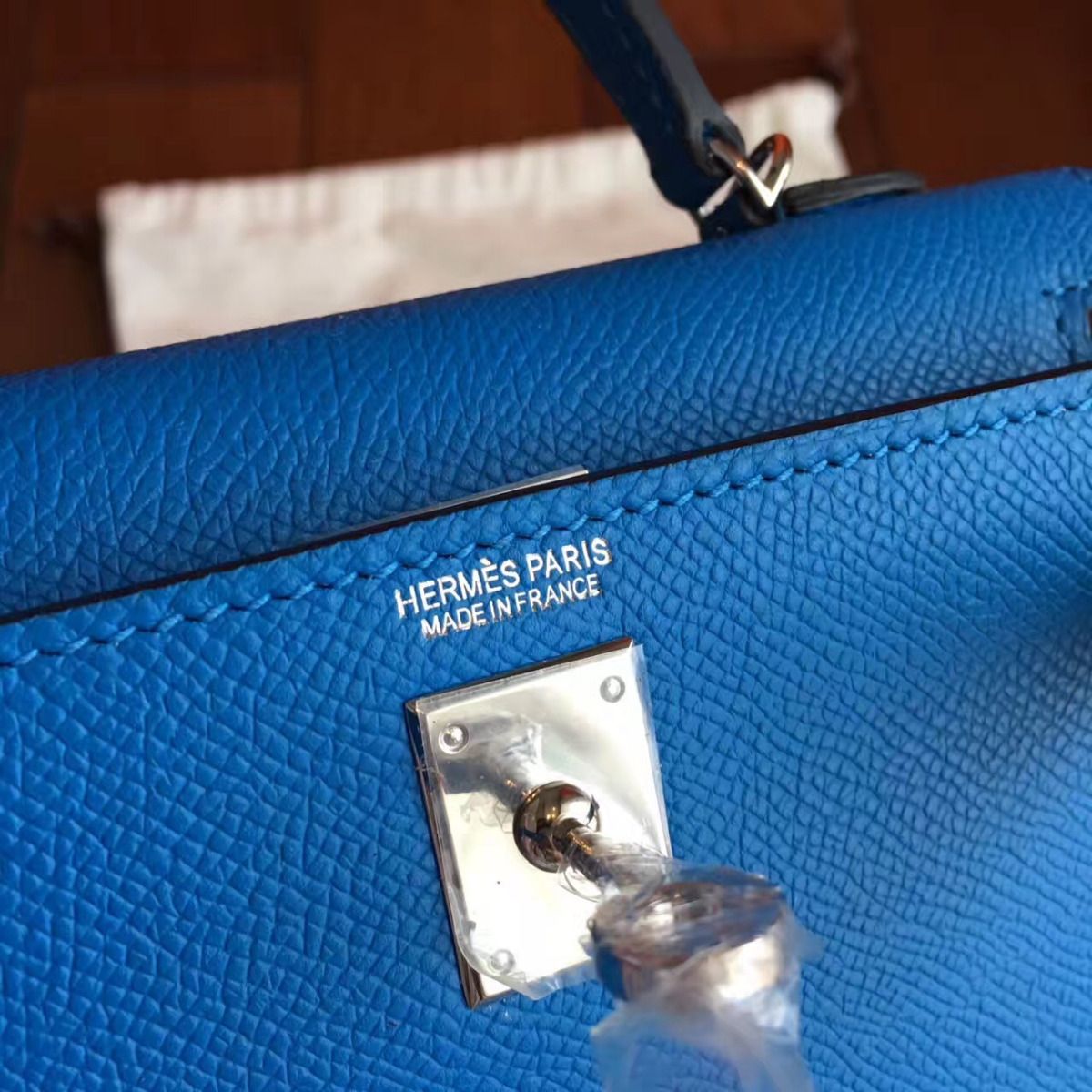 Hermes Kelly Mini II Handmade Bag In Blue Izmir Epsom Leather - Image 5
