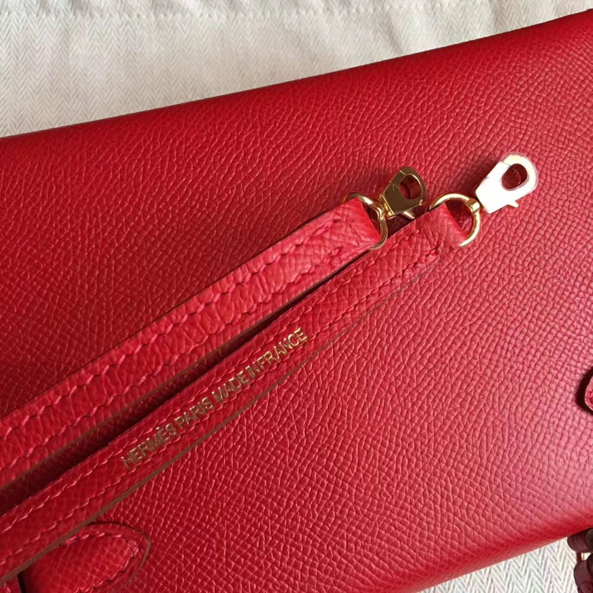 Hermes Kelly Mini II Handmade Bag In Red Epsom Leather - Image 9