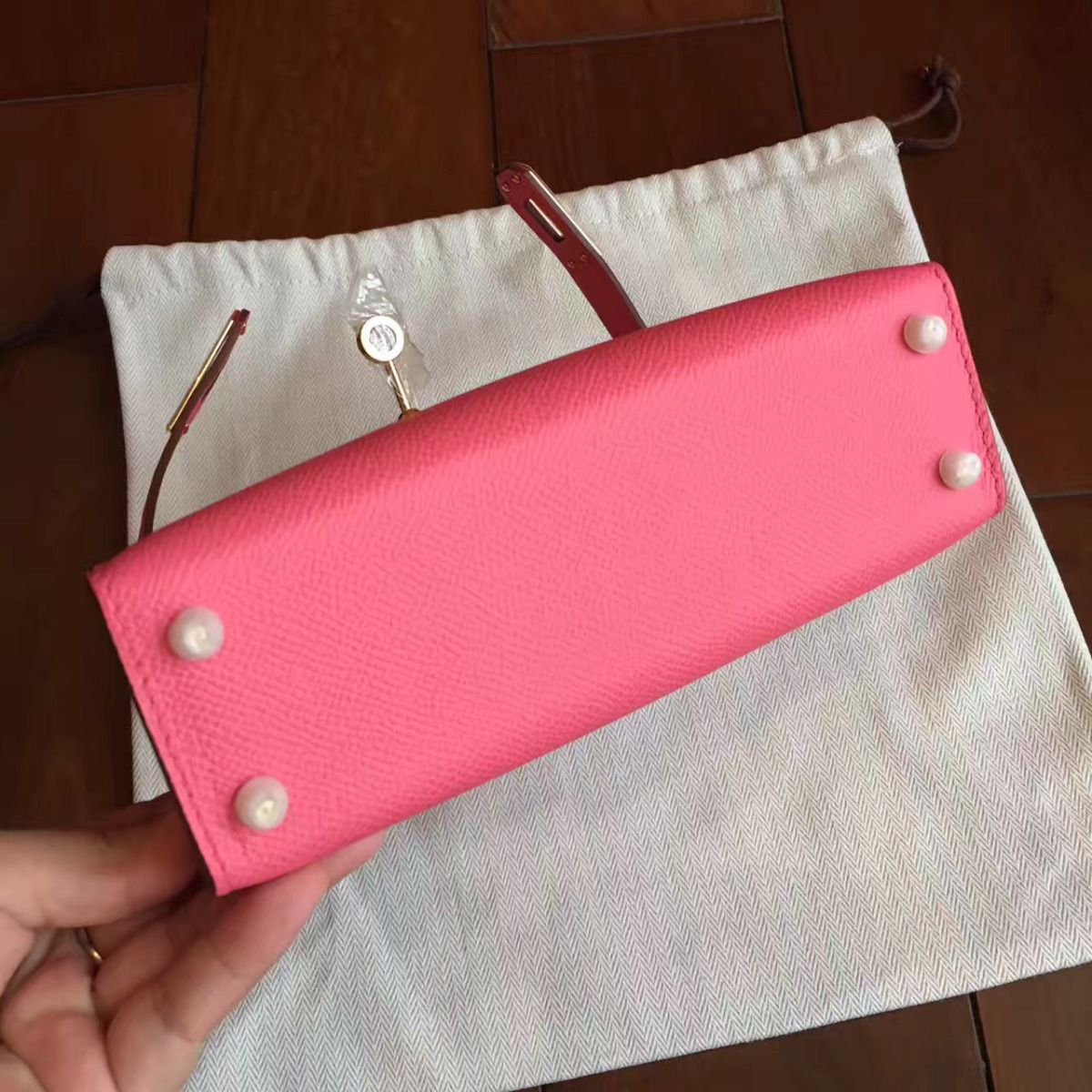 Hermes Kelly Mini II Handmade Bag In Rose Lipstick Epsom Leather - Image 8
