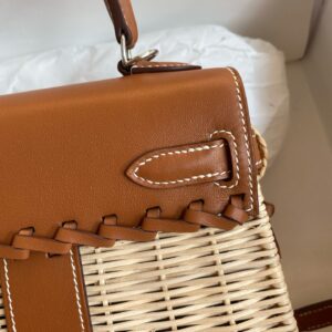 Hermes Picnic Kelly Mini 20 Bag in Wicker and Gold Calfskin
