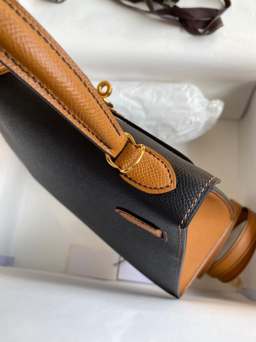 Hermes Kelly Sellier 25 Bicolor Bag in Black and Gold Epsom Calfskin - Image 6