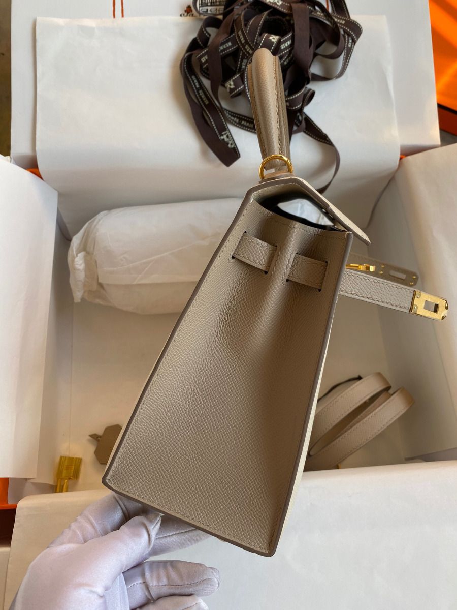 Hermes Kelly Sellier 25 Bicolor Bag in Craie and Trench Epsom Calfskin - Image 6
