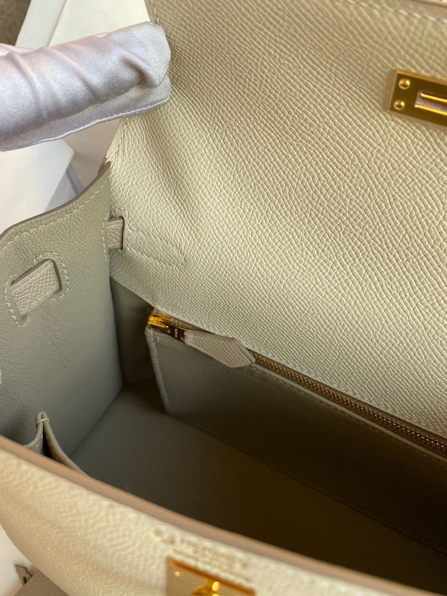 Hermes Kelly Sellier 25 Bicolor Bag in Craie and Trench Epsom Calfskin - Image 10