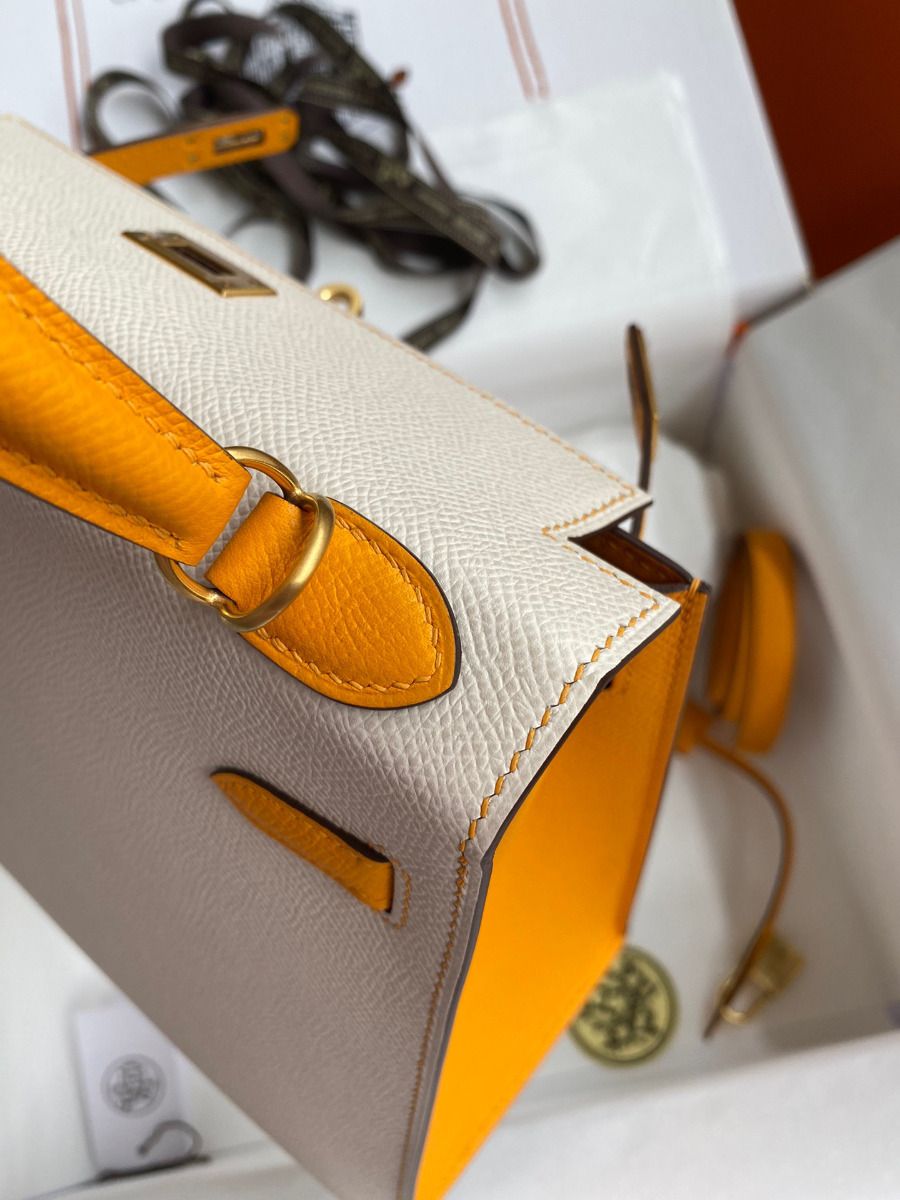 Hermes Kelly Sellier 25 Bicolor Bag in Craie and Yellow Epsom Calfskin - Image 7