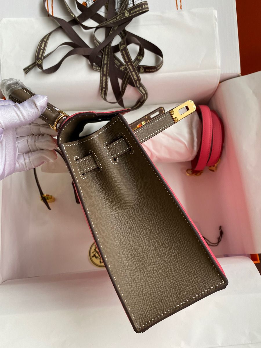 Hermes Kelly Sellier 25 Bicolor Bag in Rose Extremea nd Taupe Epsom Calfskin - Image 6