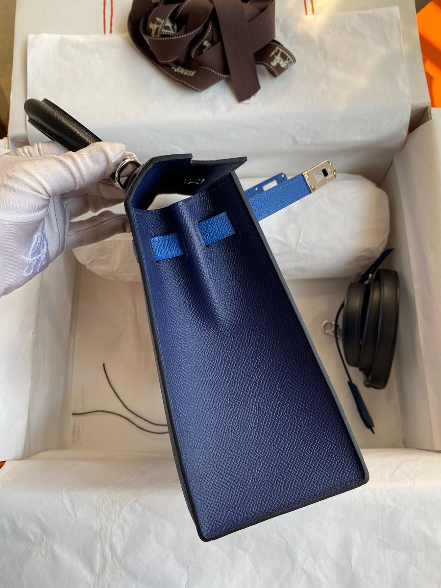 Hermes Kelly Sellier 25 Bicolor Bag in Blue Saphir and Blue France Epsom Calfskin - Image 5