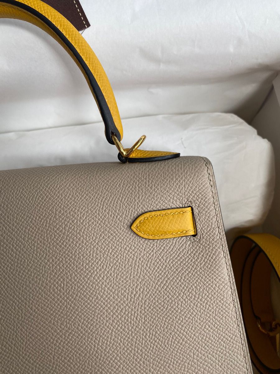 Hermes Kelly Sellier 25 Bicolor Bag in Trench and Yellow Epsom Calfskin - Image 5