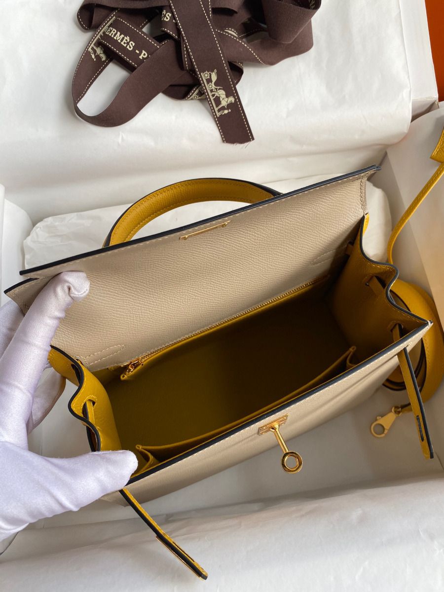 Hermes Kelly Sellier 25 Bicolor Bag in Trench and Yellow Epsom Calfskin - Image 9