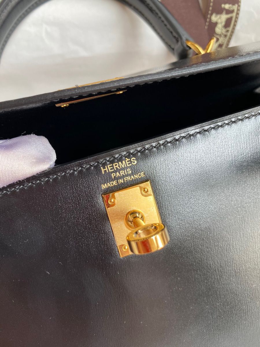 Hermes Kelly Sellier 25 Handmade Bag In Black Box Calfskin - Image 8