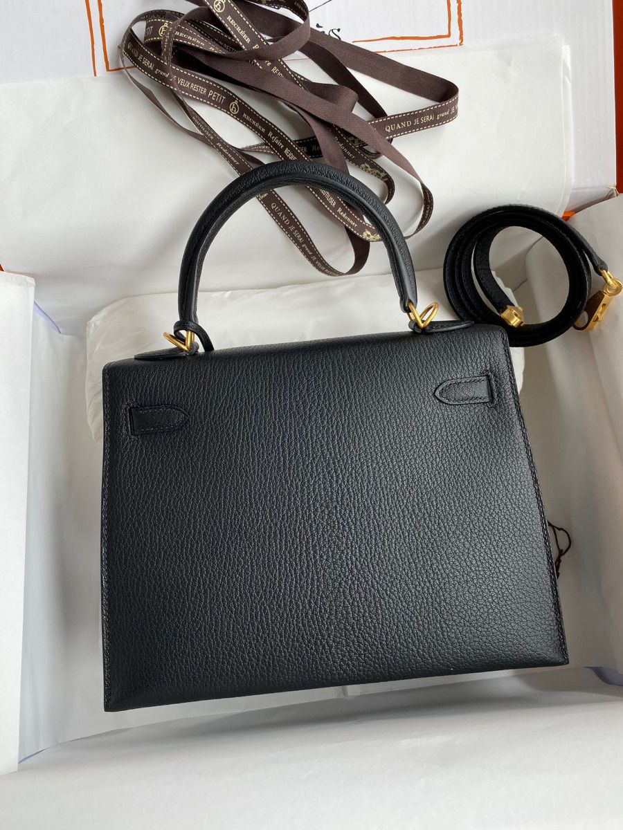 Hermes Kelly Sellier 25 Handmade Bag In Black Mysore Goatskin - Image 3