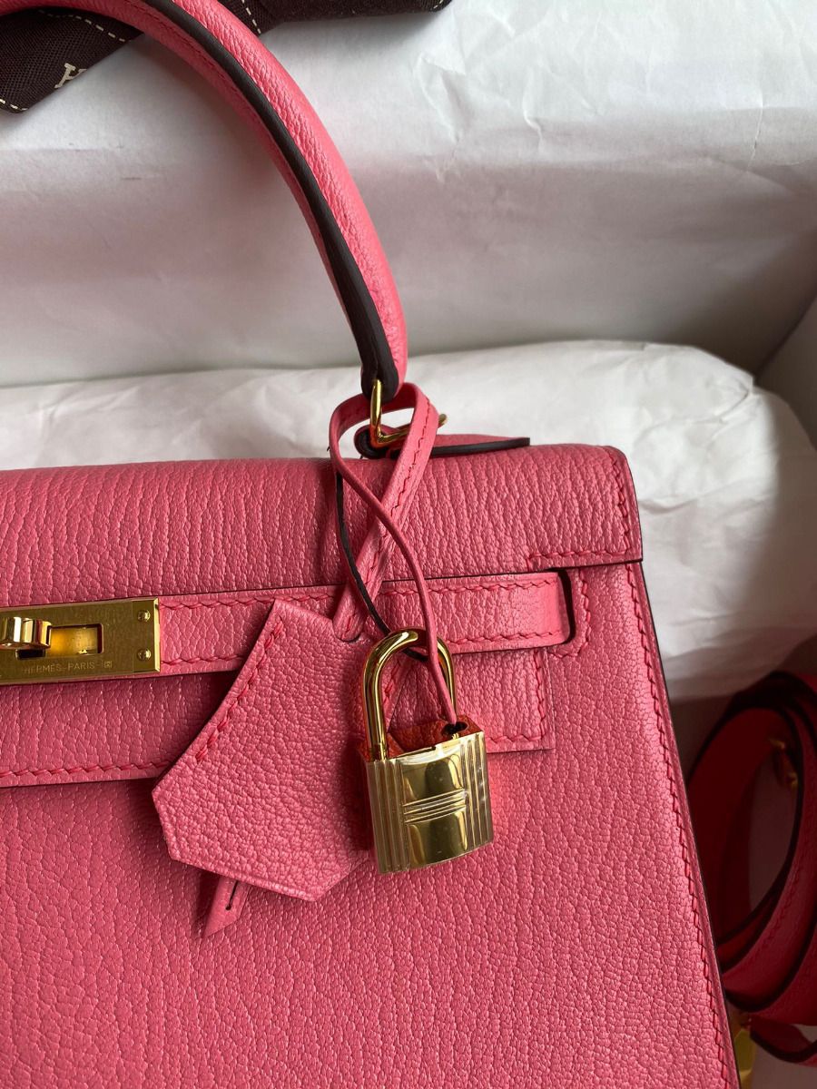 Hermes Kelly Sellier 25 Handmade Bag In Rose Lipstick Mysore Goatskin - Image 4