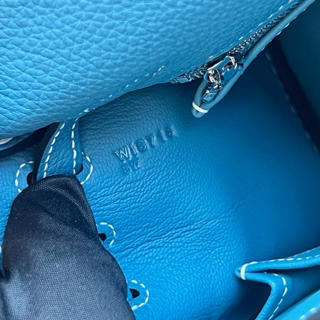 Hermes Kelly Retourne 25 Handmade Bag Blue Jean Clemence Leather - Image 7