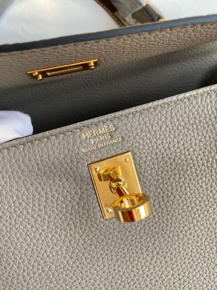 Hermes Kelly Retourne 25 Handmade Bag In Gris Meyer Clemence Leather - Image 8
