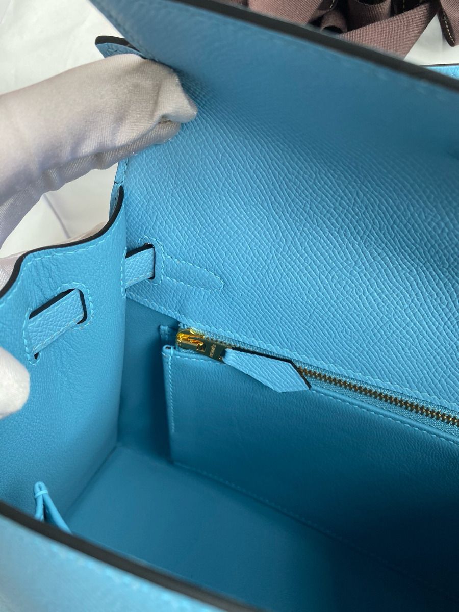 Hermes Kelly Sellier 25 Handmade Bag In Blue Candy Epsom Calfskin - Image 10