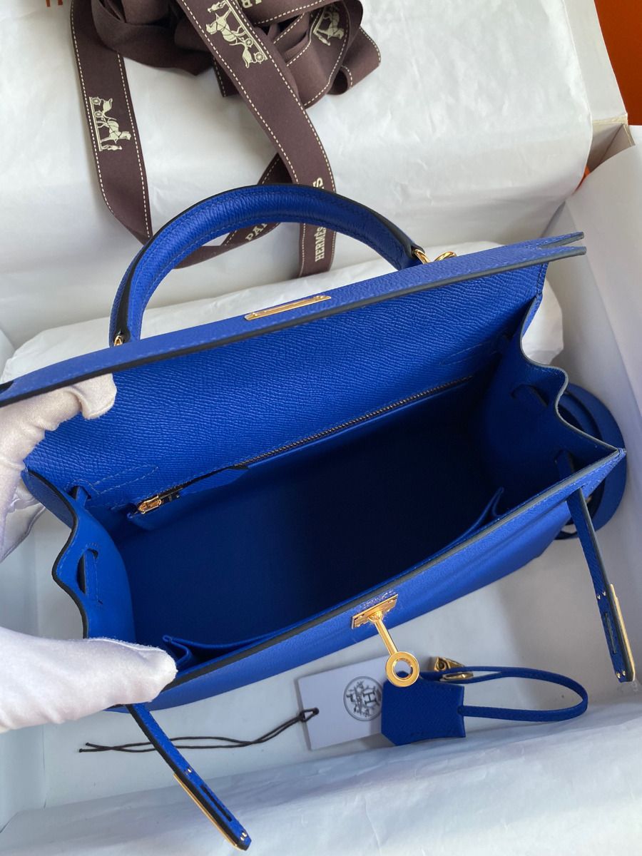 Hermes Kelly Sellier 25 Handmade Bag In Blue France Epsom Calfskin - Image 9