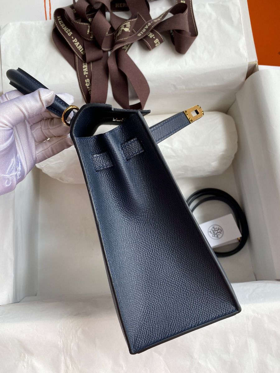 Hermes Kelly Sellier 25 Handmade Bag In Blue Indigo Epsom Calfskin - Image 6