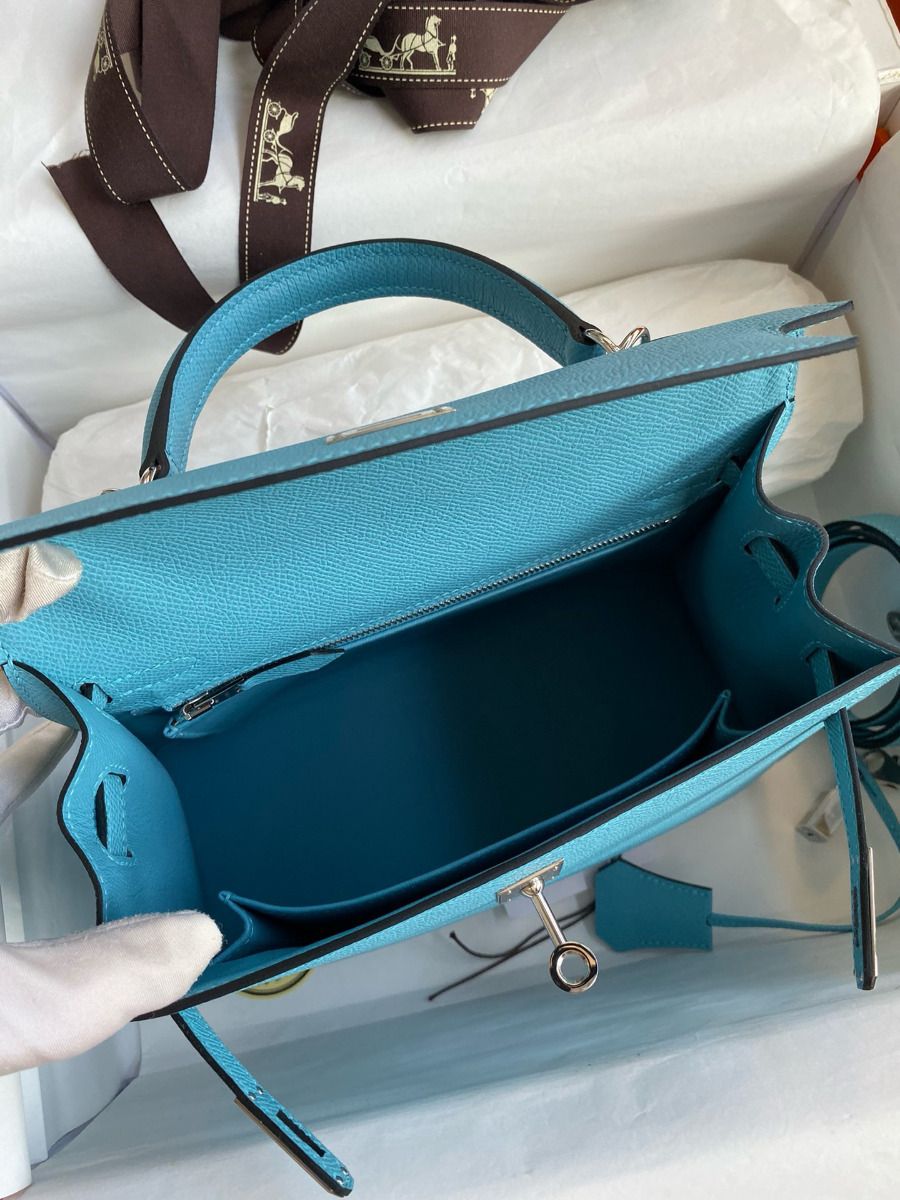 Hermes Kelly Sellier 25 Handmade Bag In Blue du Nord Epsom Calfskin - Image 9