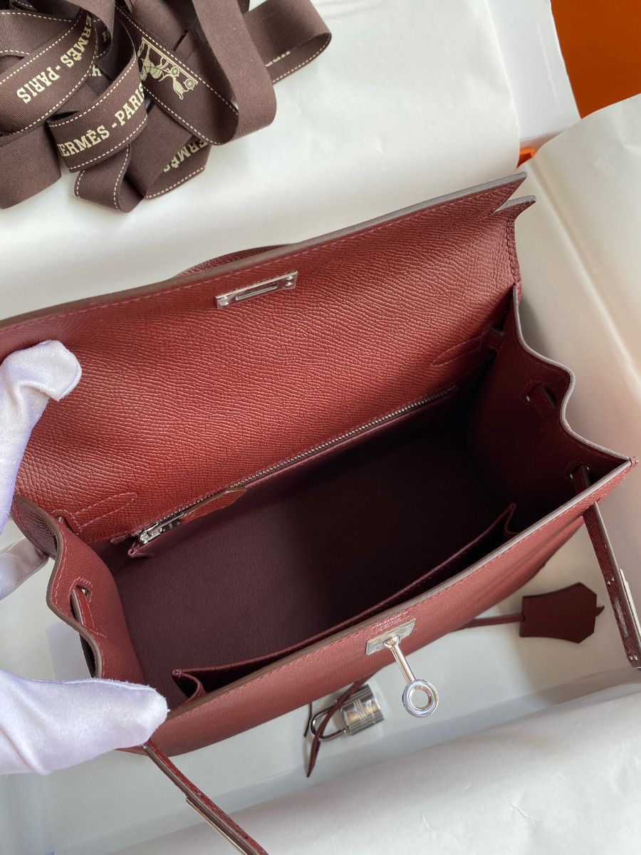 Hermes Kelly Sellier 25 Handmade Bag In Bordeaux Epsom Calfskin - Image 9
