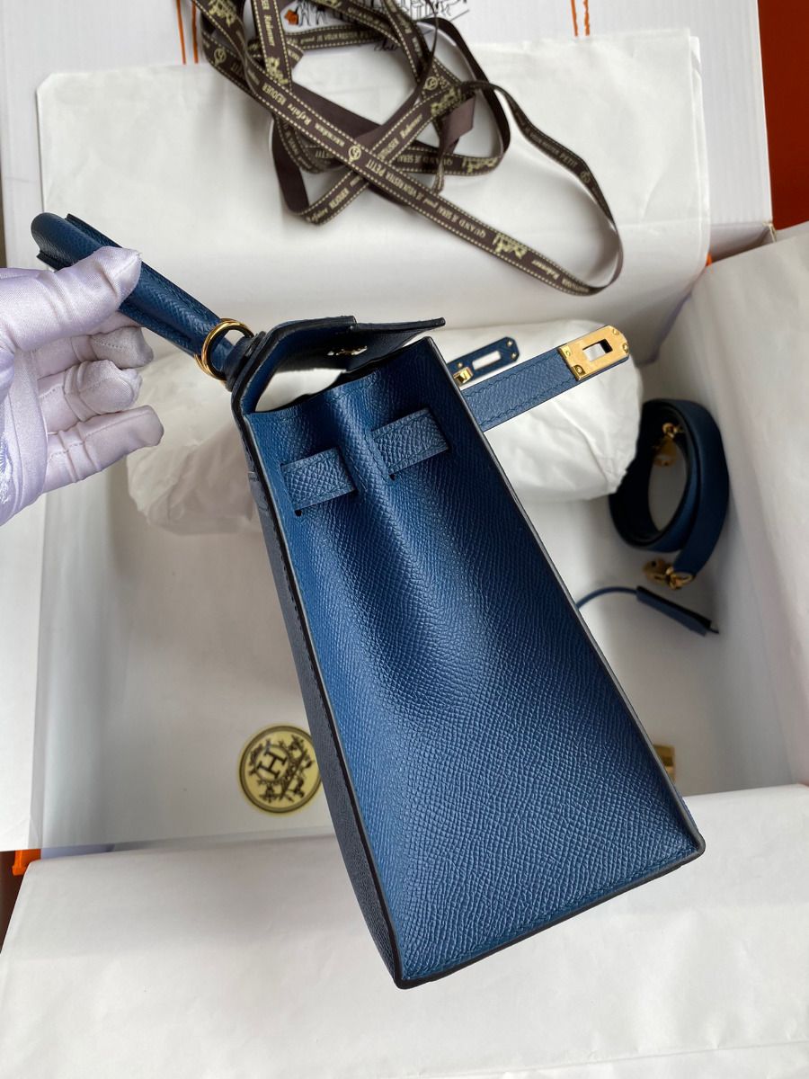 Hermes Kelly Sellier 25 Handmade Bag In Deep Blue Epsom Calfskin - Image 6