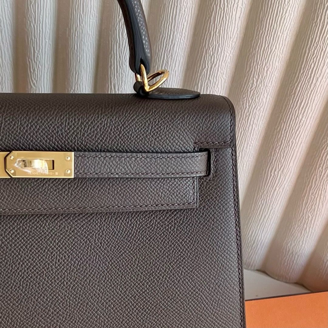 Hermes Kelly Sellier 25 Handmade Bag in Ebene Epsom Calfskin
