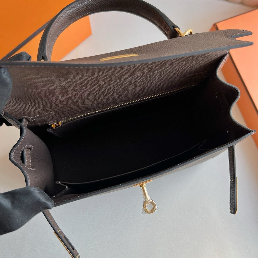 Hermes Kelly Sellier 25 Handmade Bag in Ebene Epsom Calfskin - Image 7