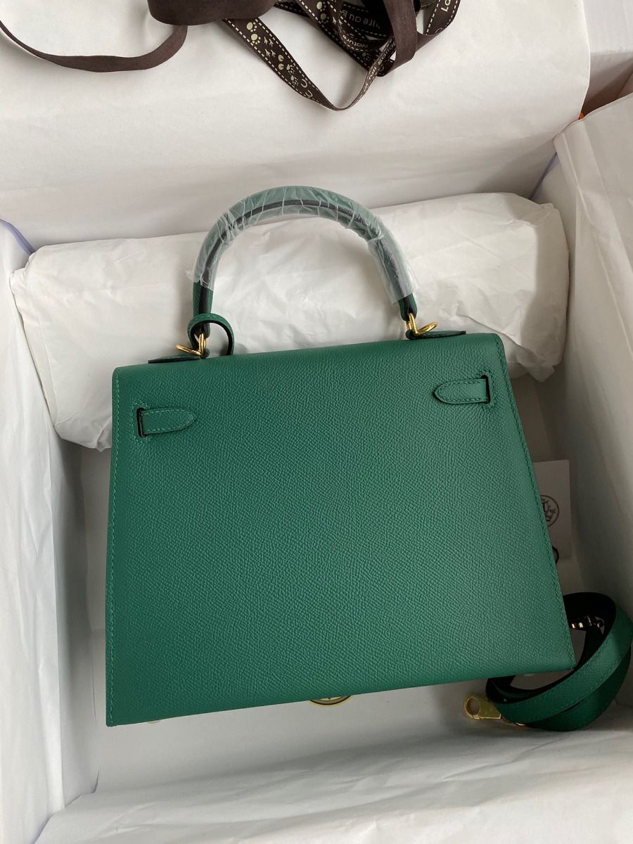 Hermes Kelly Sellier 25 Handmade Bag In Malachite Epsom Calfskin - Image 3