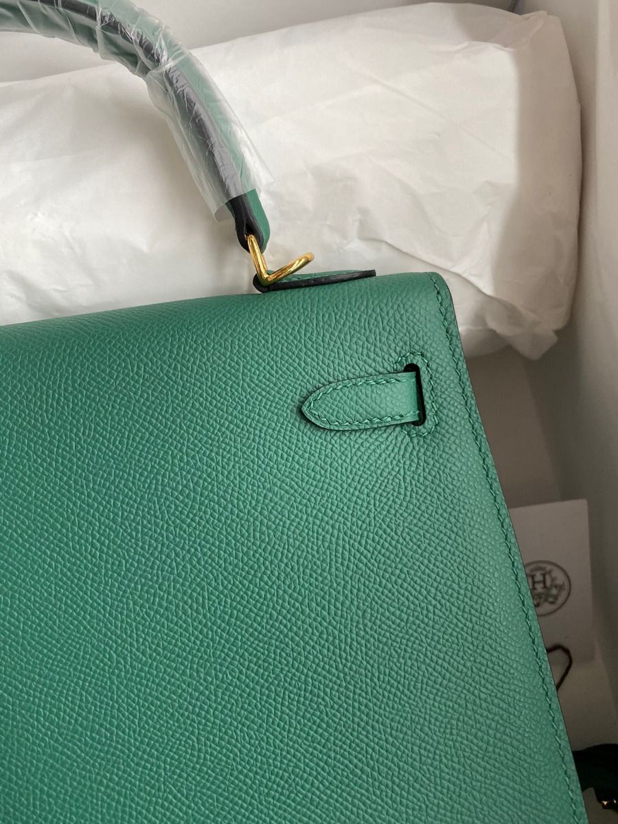 Hermes Kelly Sellier 25 Handmade Bag In Malachite Epsom Calfskin - Image 5