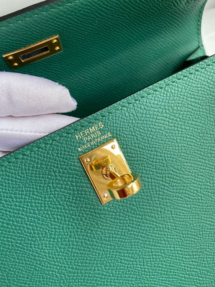 Hermes Kelly Sellier 25 Handmade Bag In Malachite Epsom Calfskin - Image 7