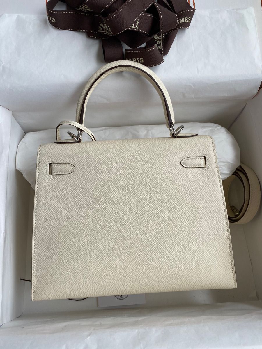 Hermes Kelly Sellier 25 Handmade Bag In Nata Epsom Calfskin - Image 3