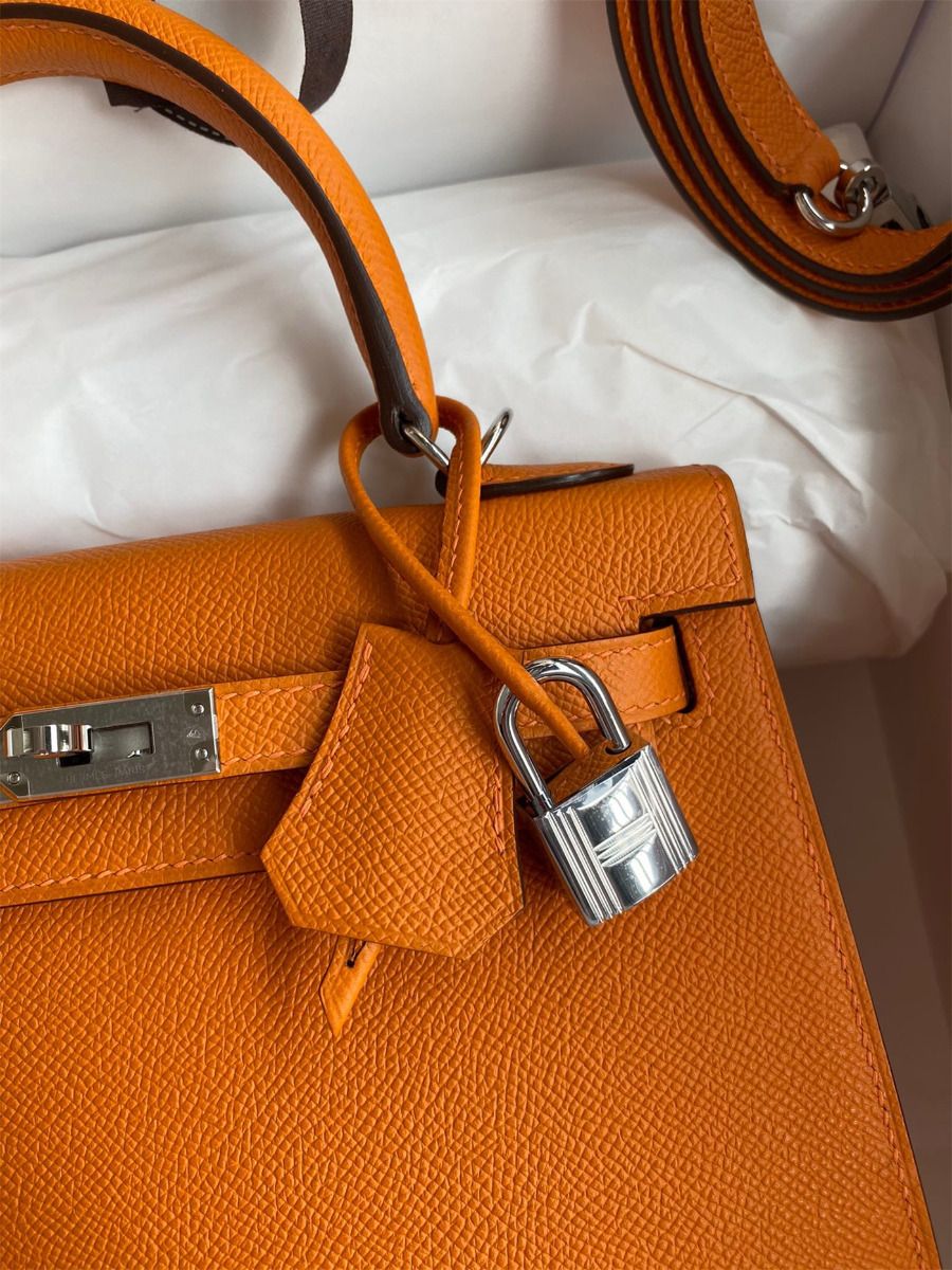 Hermes Kelly Sellier 25 Handmade Bag In Orange Epsom Calfskin - Image 4