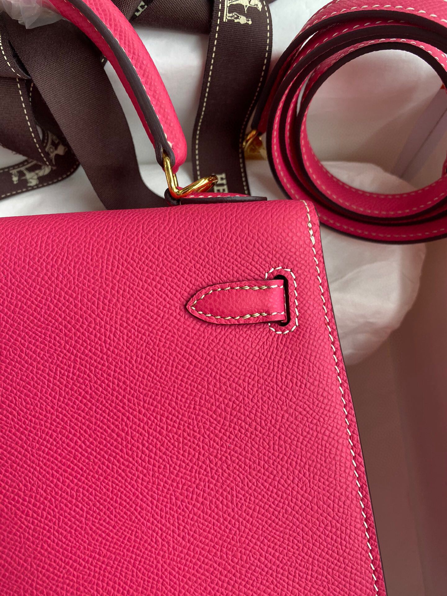 Hermes Kelly Sellier 25 Handmade Bag In Peach Epsom Calfskin - Image 5