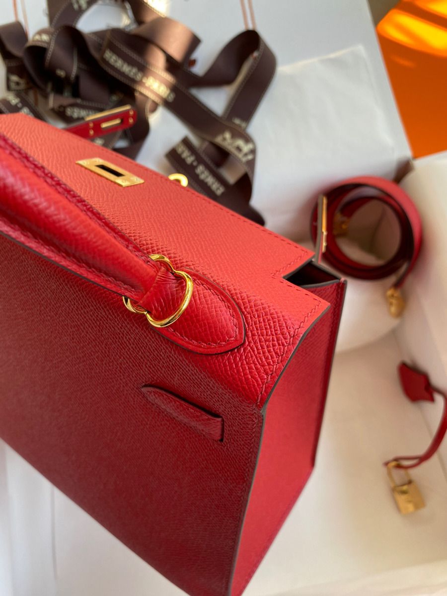 Hermes Kelly Sellier 25 Handmade Bag In Red Epsom Calfskin - Image 7