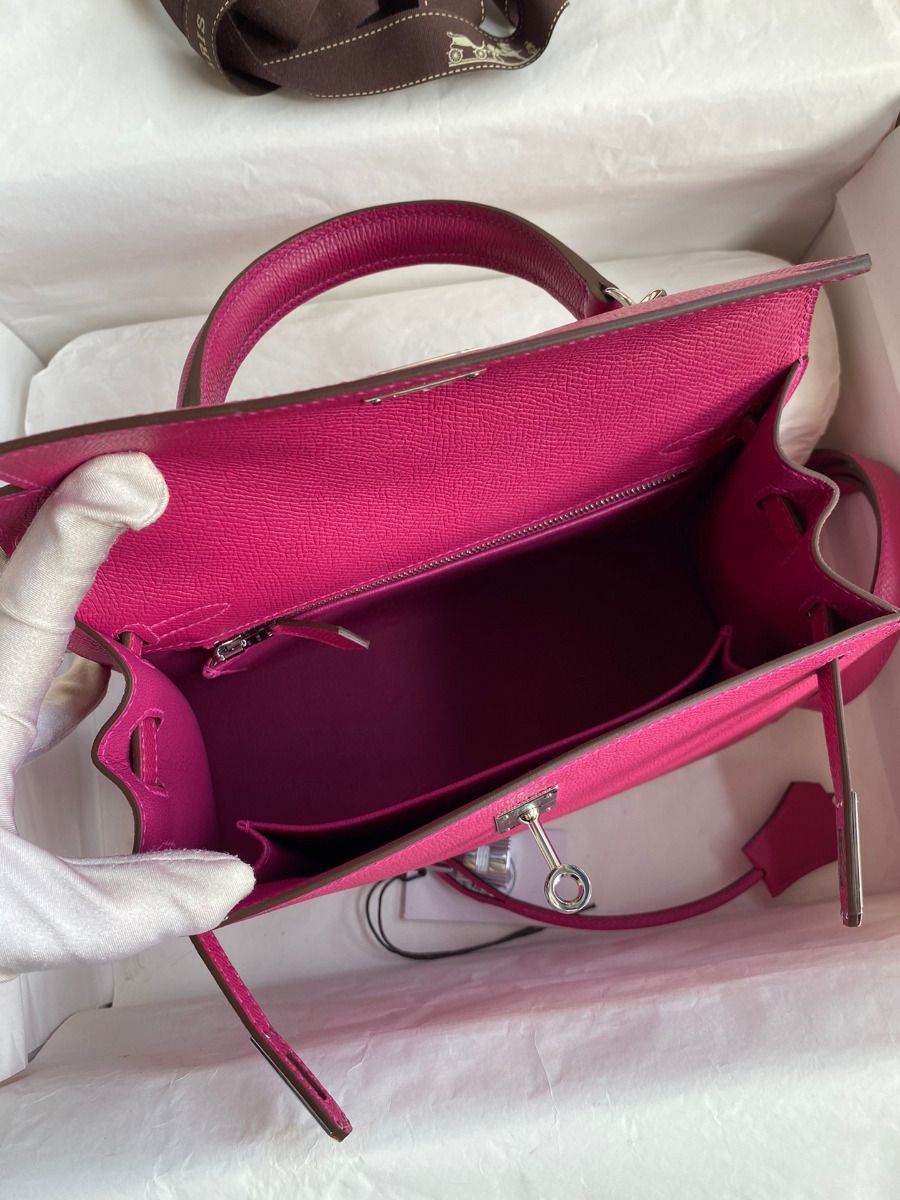 Hermes Kelly Sellier 25 Handmade Bag In Rose Purple Epsom Calfskin - Image 9