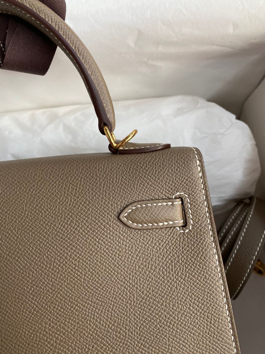 Hermes Kelly Sellier 25 Handmade Bag In Taupe Epsom Calfskin - Image 5
