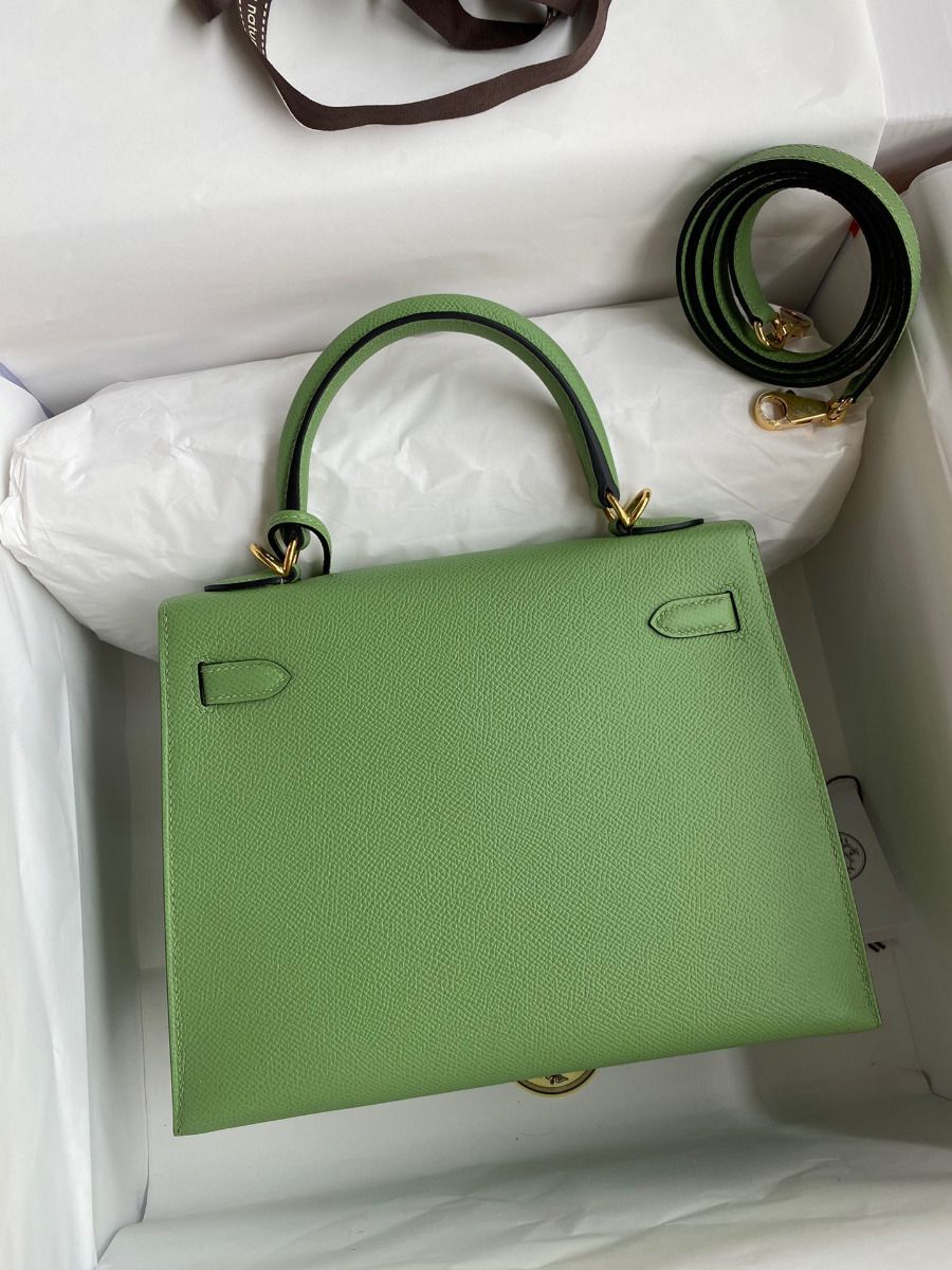 Hermes Kelly Sellier 25 Handmade Bag In Vert Criquet Epsom Calfskin - Image 3