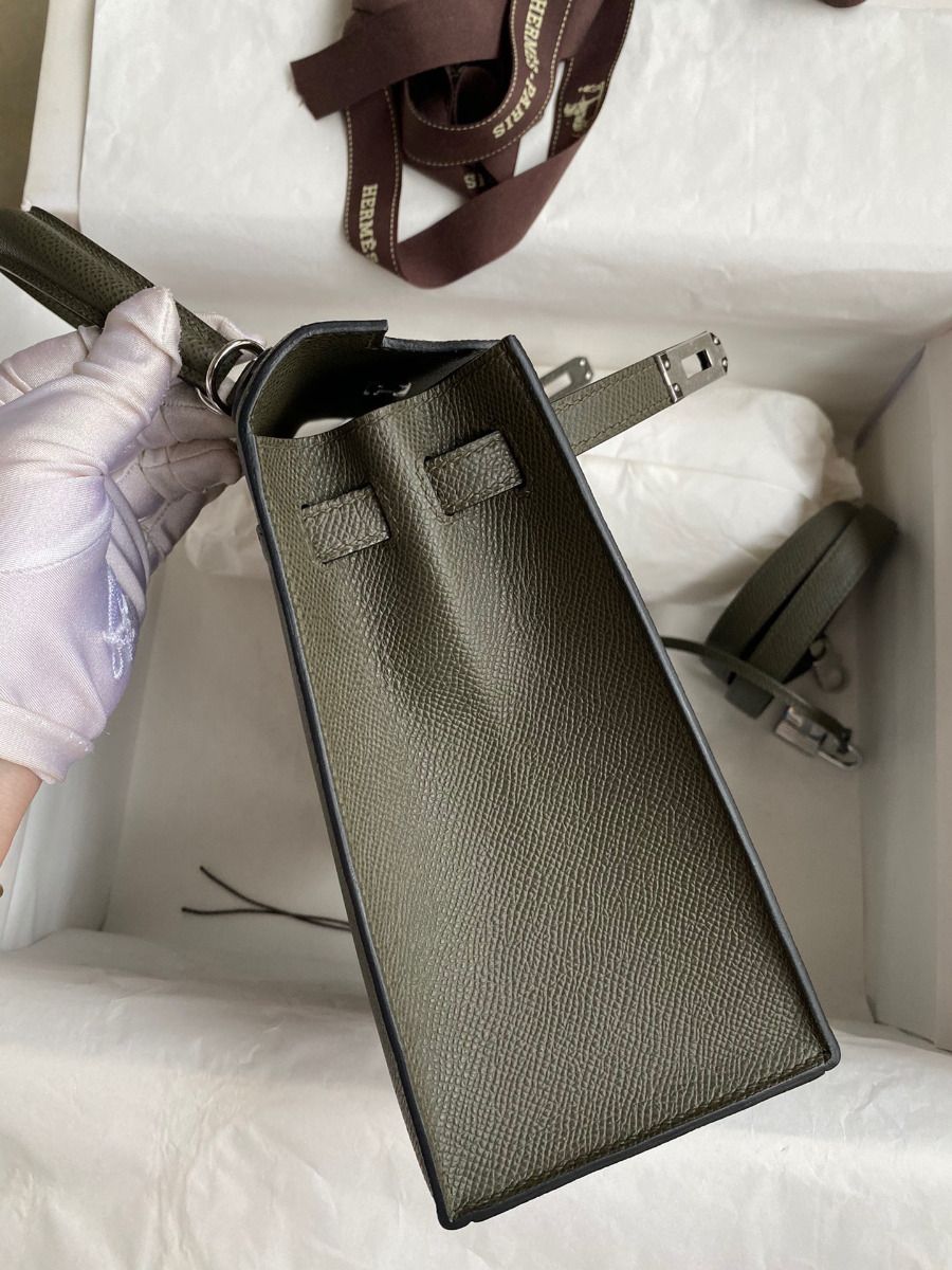 Hermes Kelly Sellier 25 Handmade Bag In Vert De Gris Epsom Calfskin - Image 6