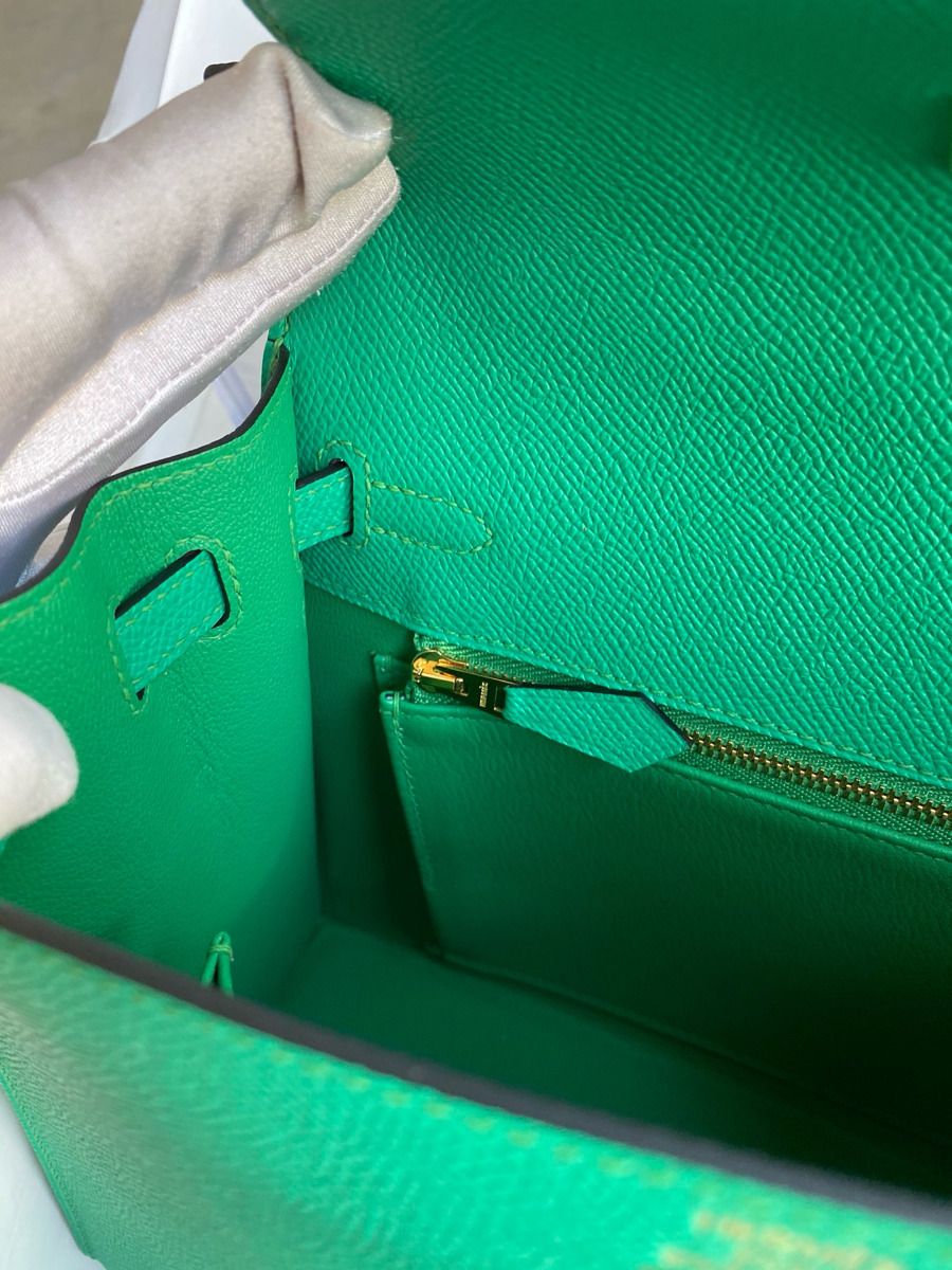 Hermes Kelly Sellier 25 Handmade Bag In Vert Jade Epsom Calfskin - Image 10