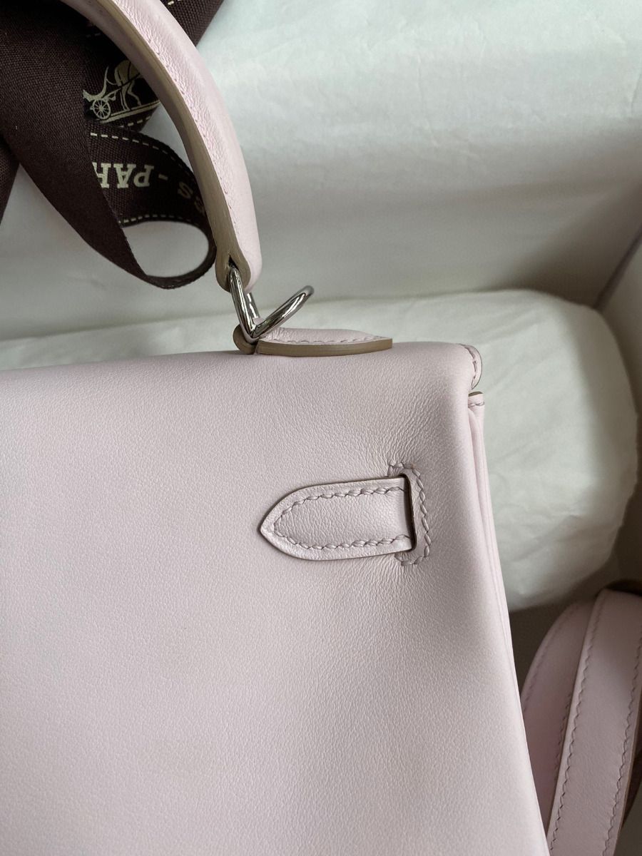 Hermes Kelly Retourne 25 Handmade Bag In Mauve Pale Swift Calfskin - Image 5