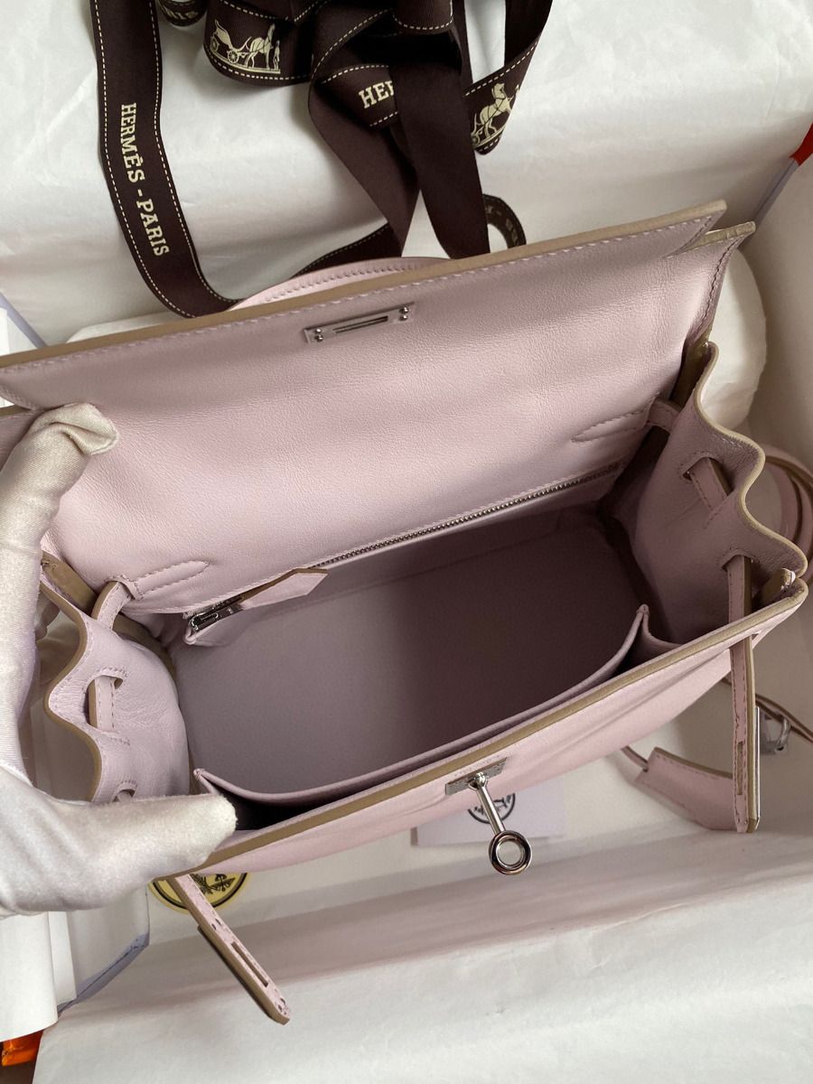 Hermes Kelly Retourne 25 Handmade Bag In Mauve Pale Swift Calfskin - Image 9