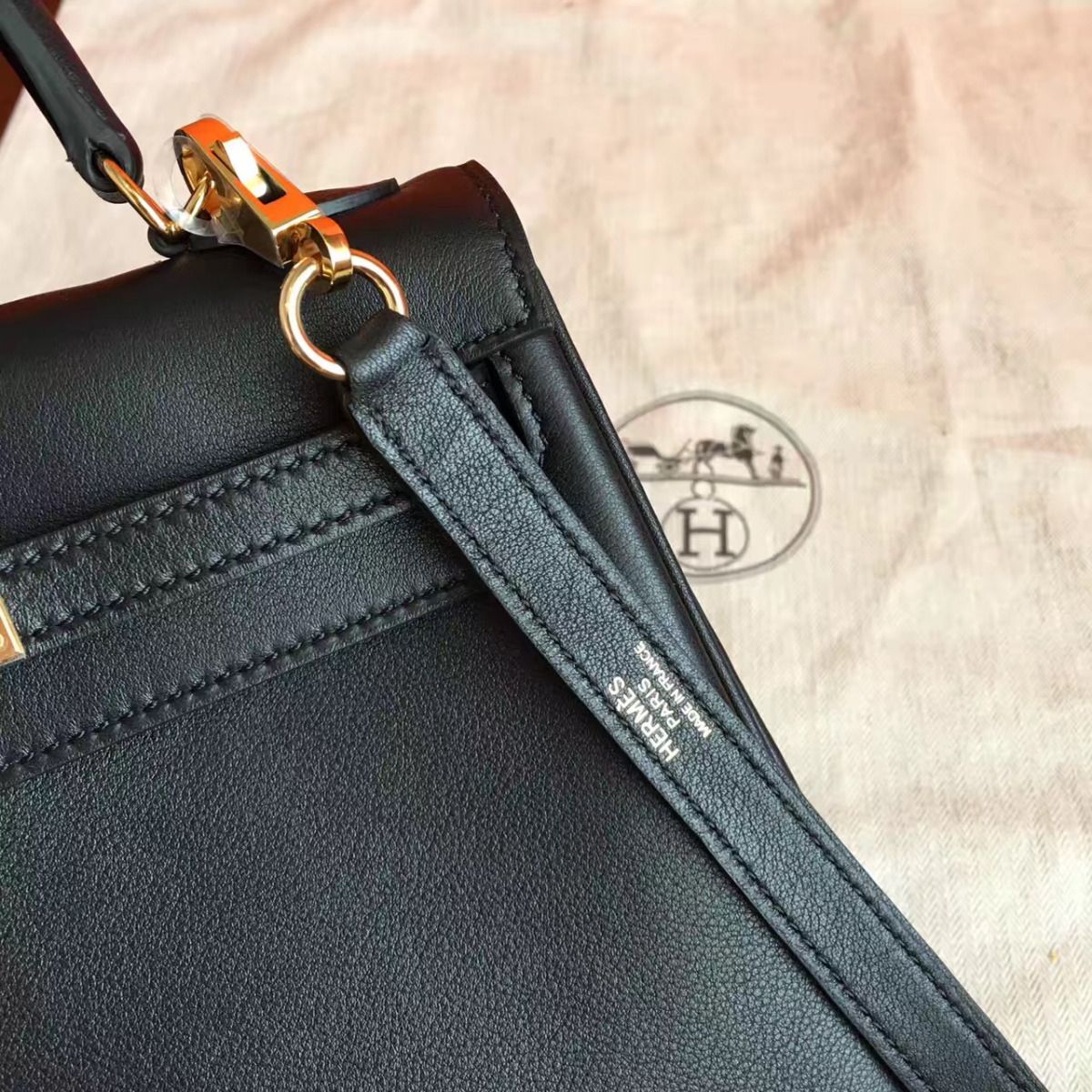 Hermes Kelly 25cm Retourne Handmade Bag In Black Swift Leather - Image 7