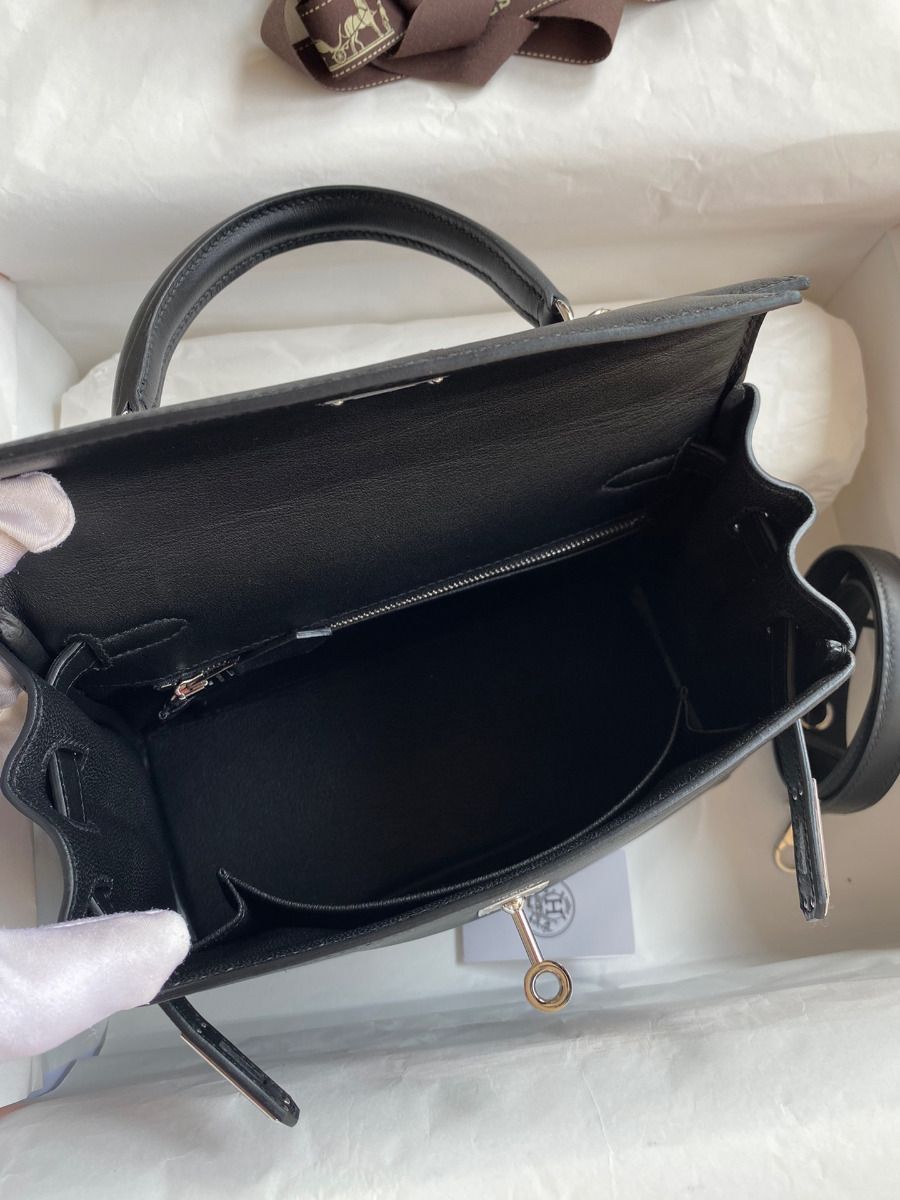 Hermes Kelly Retourne 25 Handmade Bag In Black Swift Calfskin - Image 9