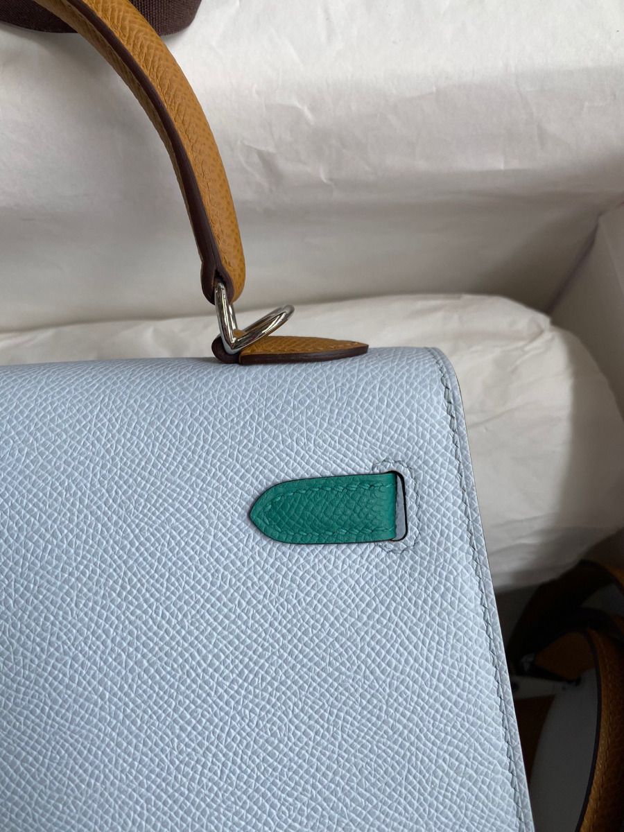 Hermes Kelly Sellier 25 Tricolor Bag in Blue/Green/SesameEpsom Calfskin - Image 5